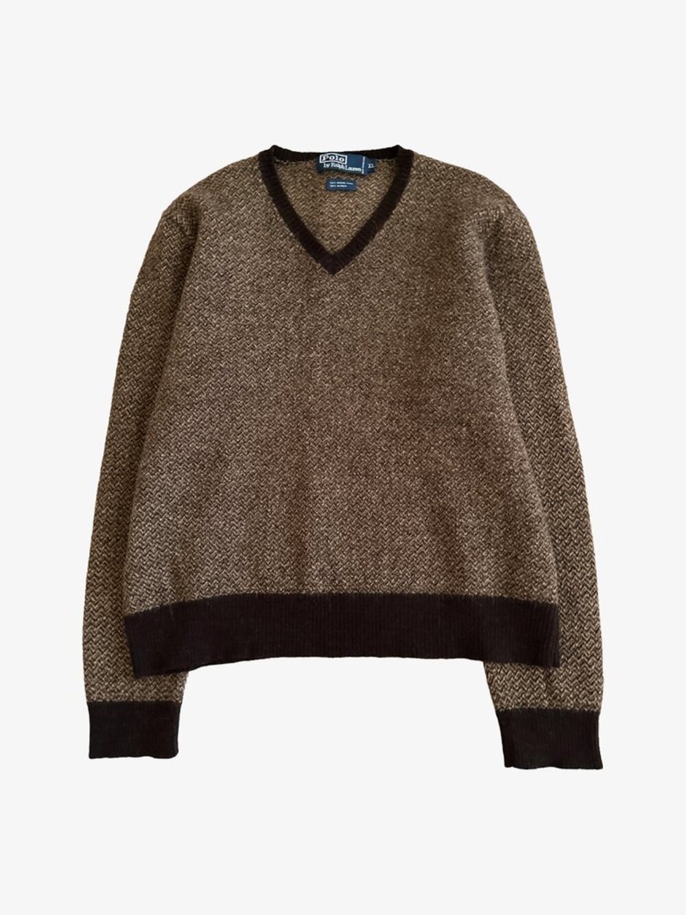 Vintage 90's Brown Herringbone Pattern Wool Alpaca Sweater by Polo Ralph Lauren